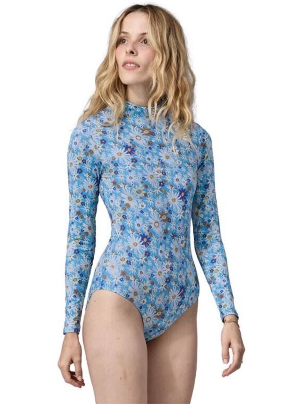 Patagonia Long-Sleeved Swell Seeker One-Piece Swimsuit Style #77315 Blue/White S